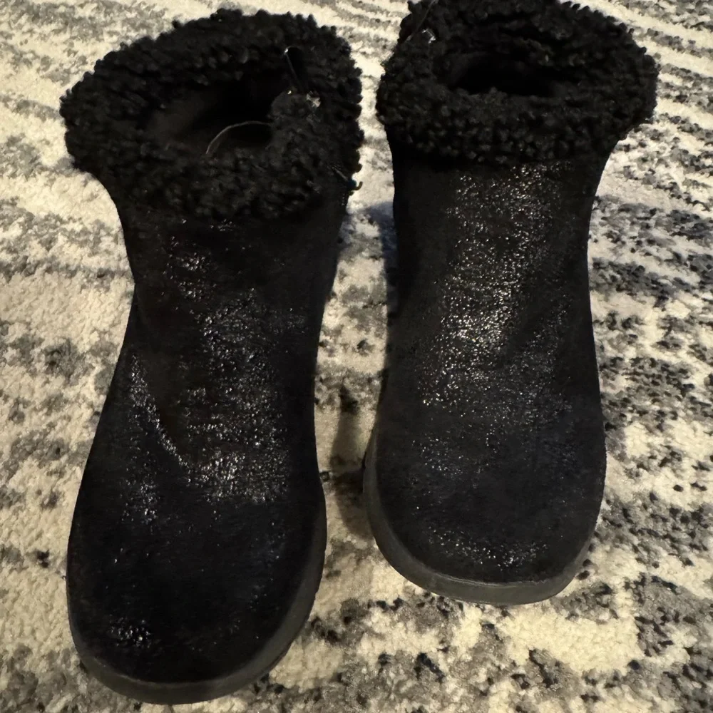 Black Winter Ankle Boots with Plush Collar